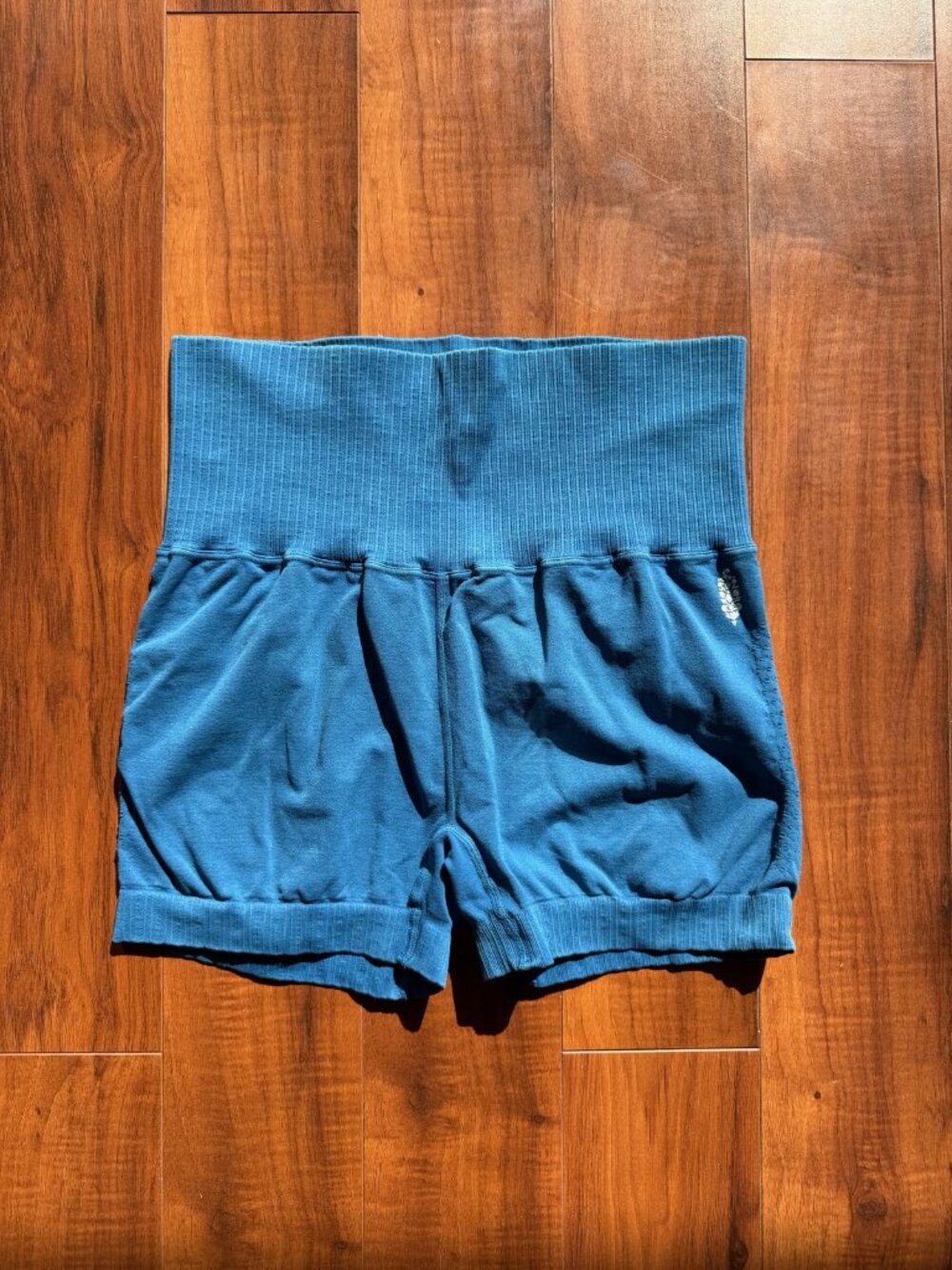 Free People Movement Seamless Ribbed Bike Shorts Teal Blue High Waist Size S